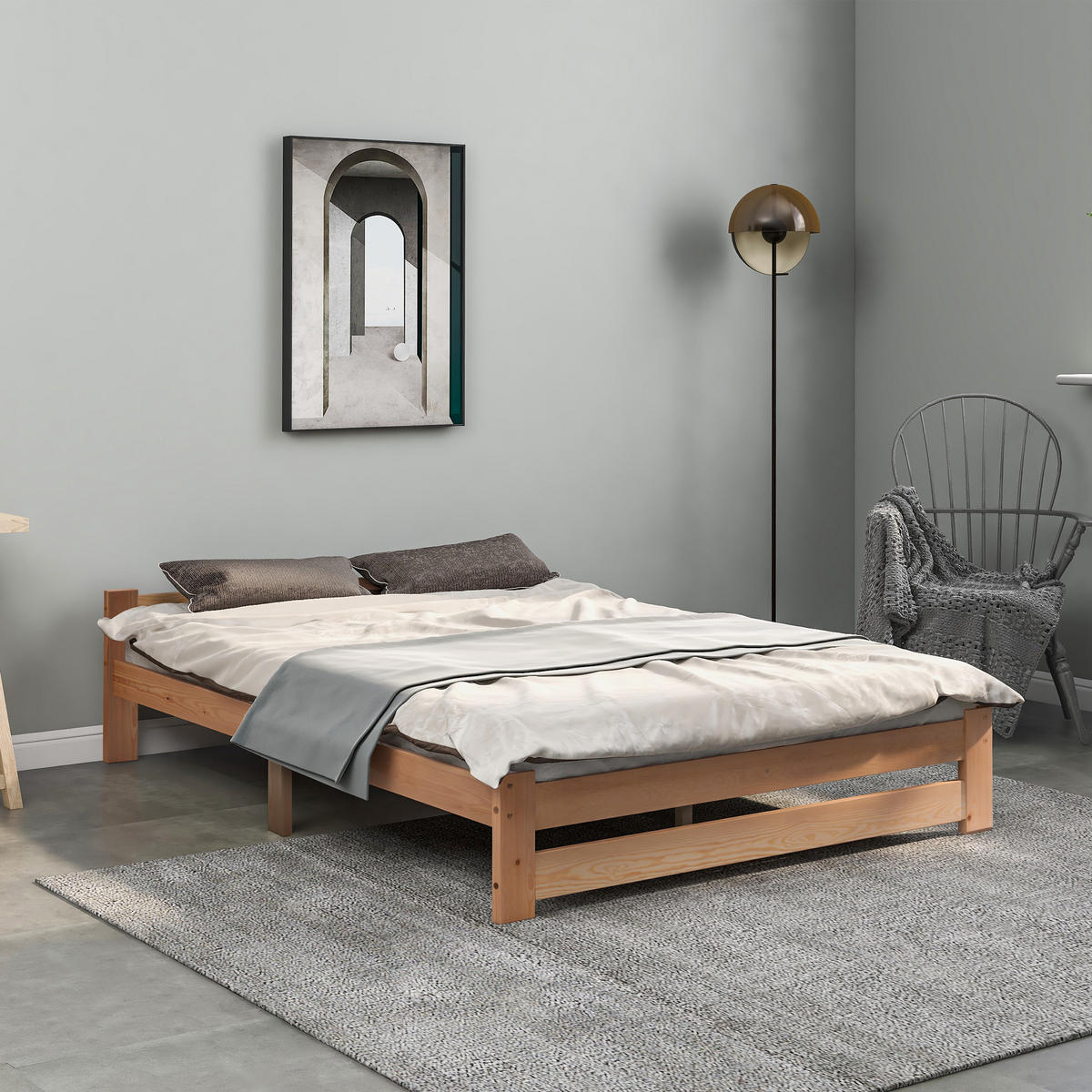 FUTONBETT 140/200 cm in Natur mit Kopfteil und Lattenrost - Naturfarben, Holz/Holzwerkstoff (140/200cm) - WISHDOR