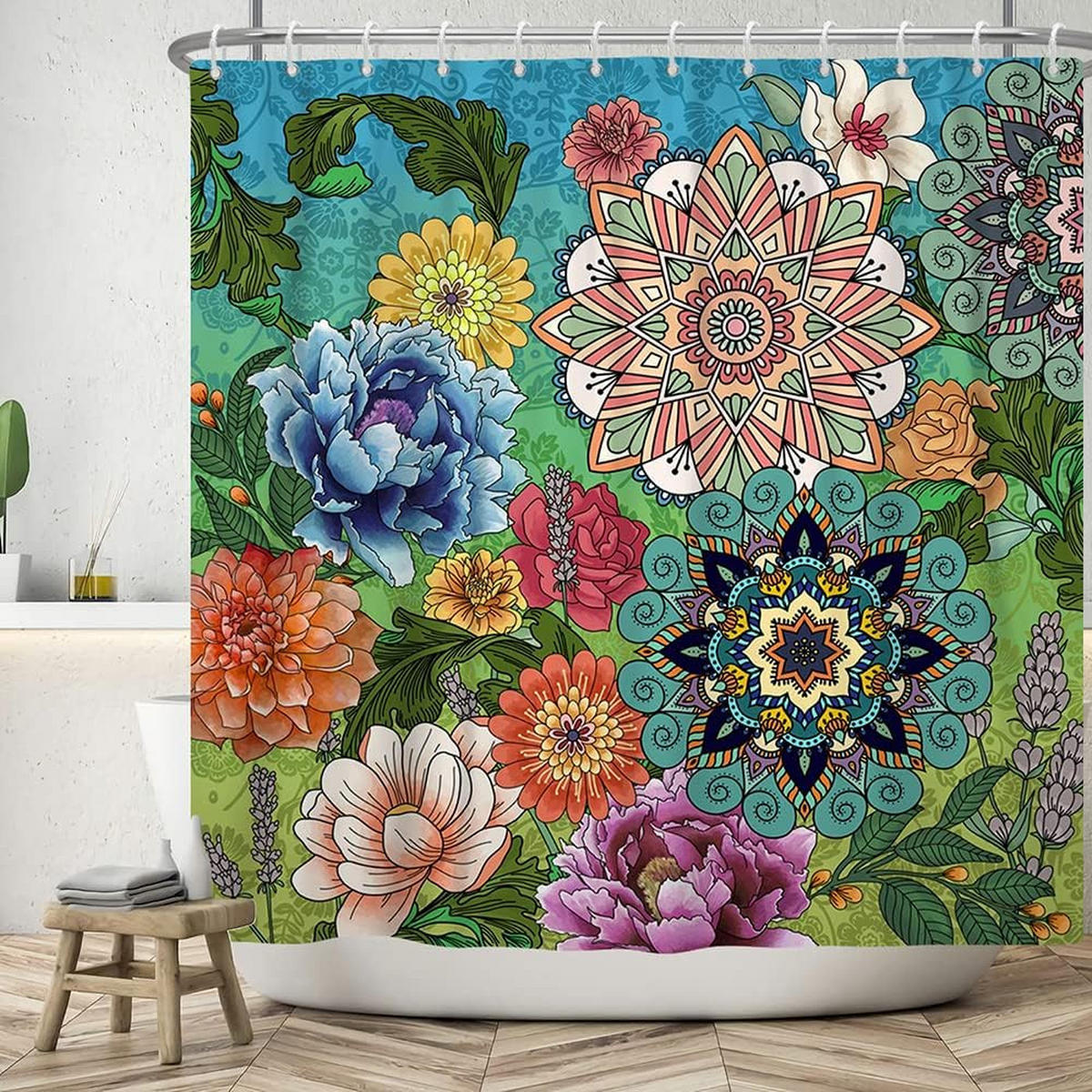 DUSCHVORHANG abstrakt Blumen Polyester wasserdicht schimmelresistent Badewanne - Multicolor, Textil (180/180cm) - MCBOSON