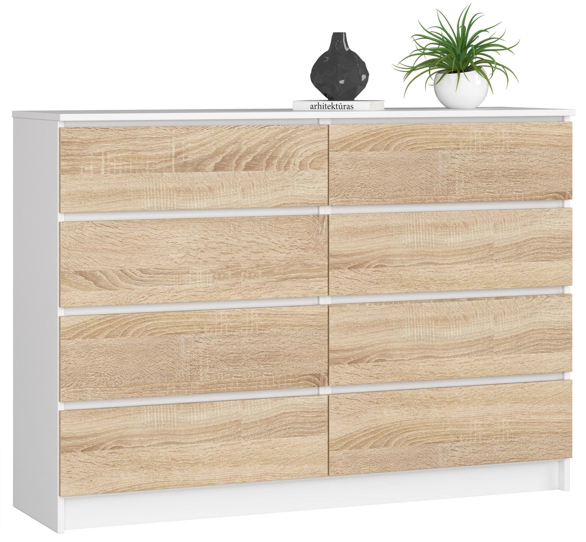KOMMODE Weiß, Eiche Sonoma 99/138/40 - Weiß, Holzwerkstoff (138/99/40cm) - RAUMHIRSCH FURNITURE