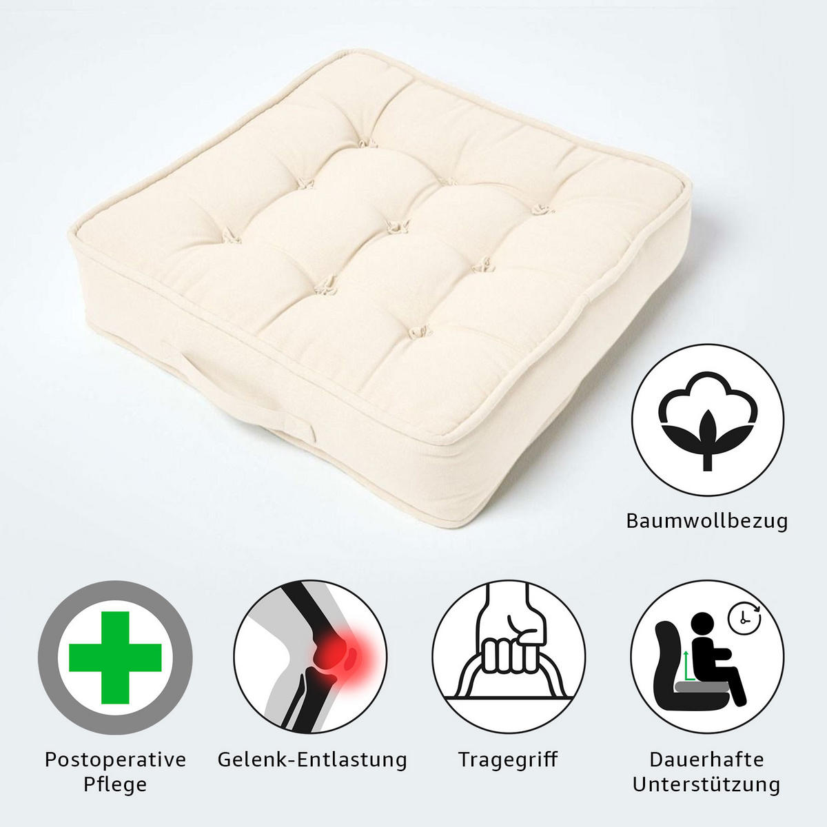 SITZKISSEN creme 50/50/10 cm – Sesselkissen, Baumwolle - Creme, Textil (50/50/10cm) - Homescapes