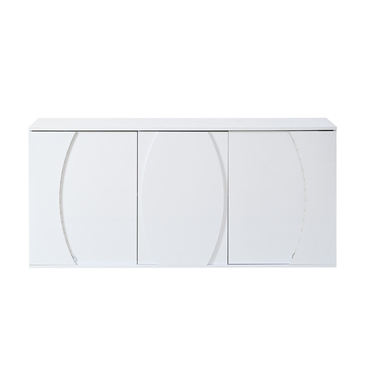 KOMODA z dřevotřísky 150x40x70 cm bílá se 3 dvířky, LED osvětlením, USB napájením a nastavitelnými policemi - bílá, kompozitní dřevo (150/70/40cm) - Modfu