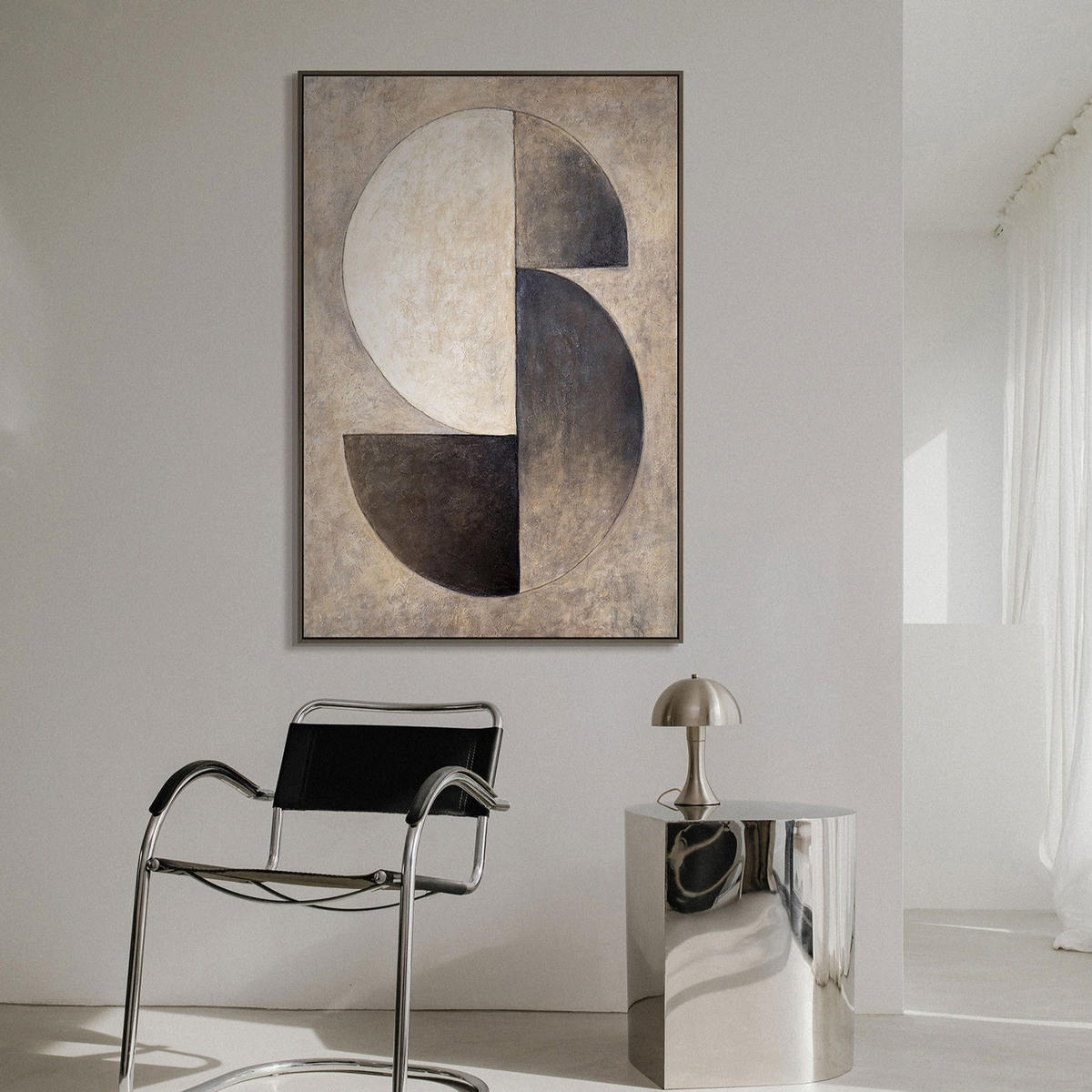 GEMÄLDE Duett der Halbkreise Schattenfugenrahmen Grau 140x100 cm - Grau, Holz (140/100cm) - YS-art gallery