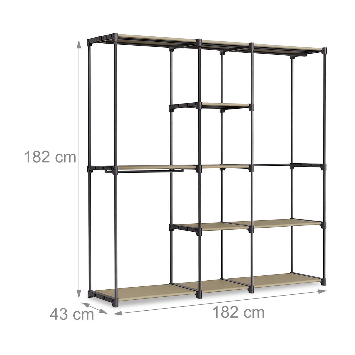 GARDEROBE - Braun, Kunststoff/Metall (182/182/43cm) - Relaxdays