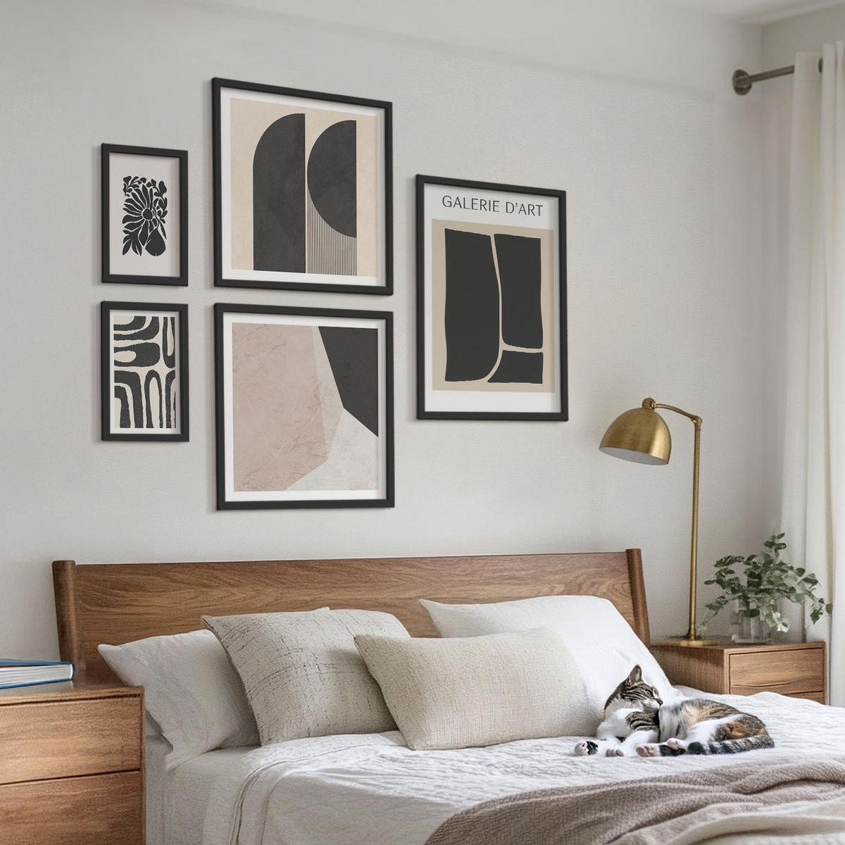 BILDER SET 5er Set - 50x50 cm & 20x30 cm & 40x60 cm Schwarzer Rahmen - Abstrakte minimalistische Poster - Schwarz, Kunststoff (40/60cm) - TULUP