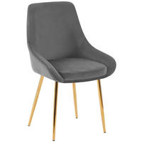 STUHL Samt Dunkelgrau - Dunkelgrau/Goldfarben, Textil (50/86/53cm) - CLP