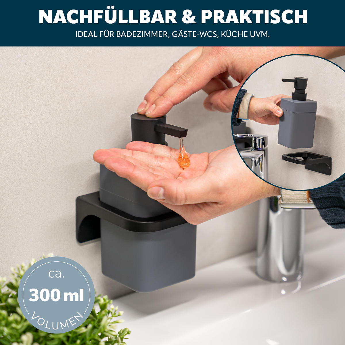 SEIFENSPENDER SAVONA Softtouch, grau, eckig - Grau, Kunststoff (9/15.5/10cm) - bremermann