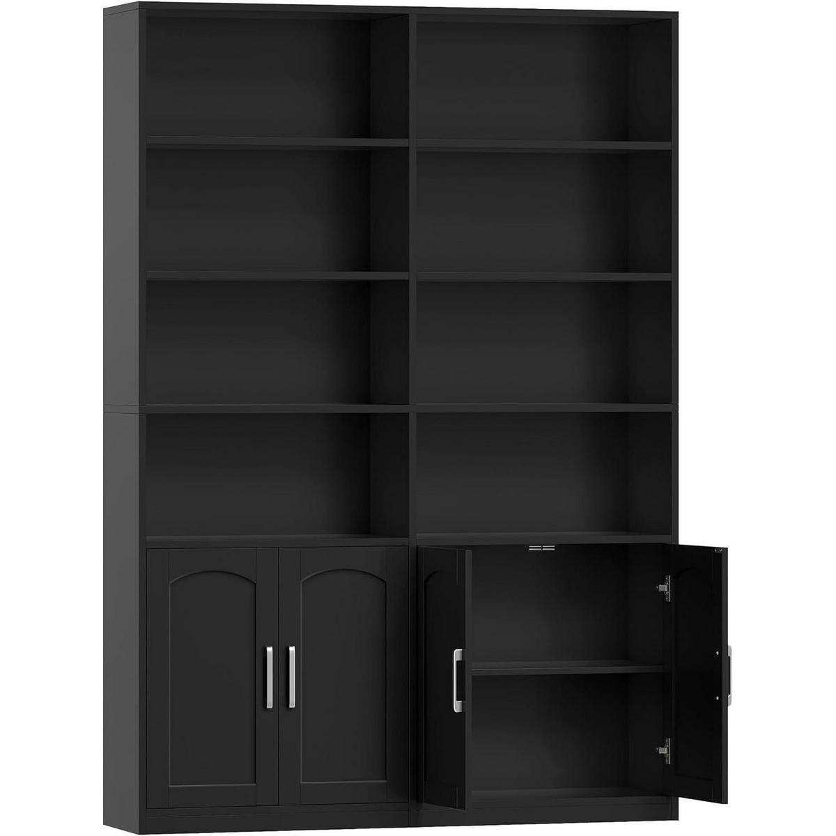 BÜCHERREGAL mit Türen 12 Fächer 115 x 27 x 185,5 cm schwarz - Schwarz, Holzwerkstoff (115/185.5/27cm)