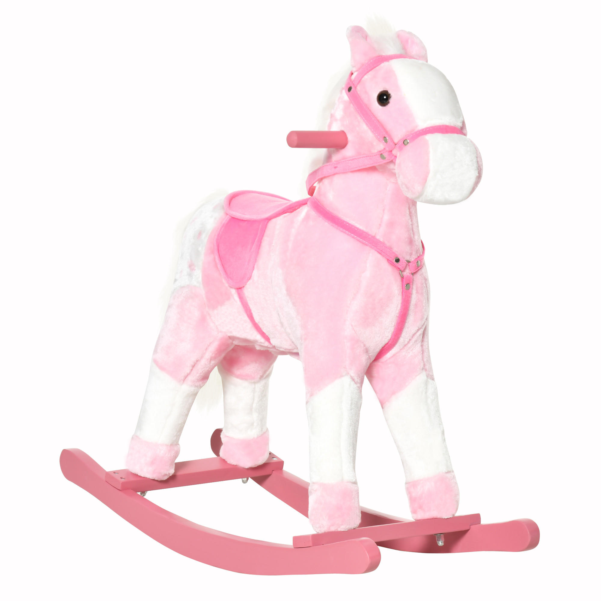 KINDER SCHAUKELTIER, Braun/Rosa, Plüsch+ Pappel - Rosa, Holz (28/65/74cm) - HOMCOM