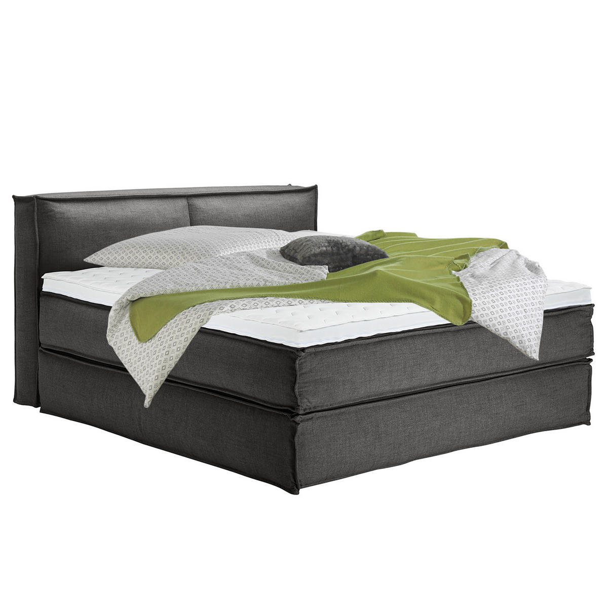BOXSPRINGBETT mit Kopfteil - Premium - Anthrazit, Textil (180/200cm) - home24