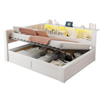 BETT 140/200 cm in Weiß mit Bettkasten, Regal und USB aus Kiefernholz und MDF - Beige/Weiß, Holzwerkstoff/Textil (140/200cm) - STILVORA