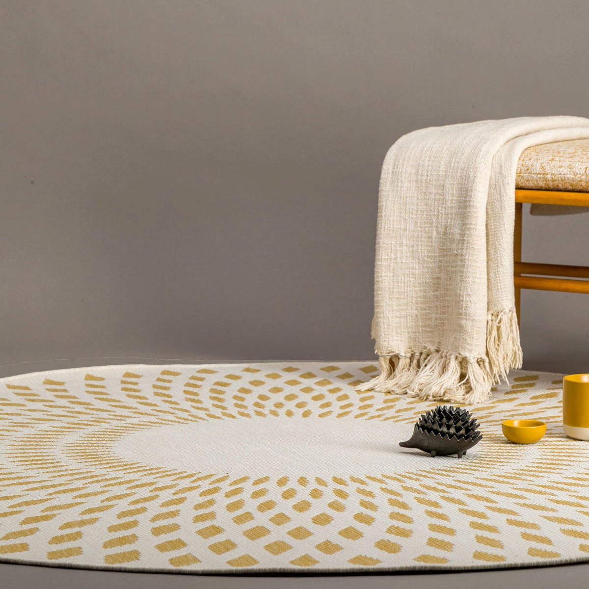 TEPPICH rund für innen und außen bunter gelb - Gelb, Textil (160/160cm) - AFK Living