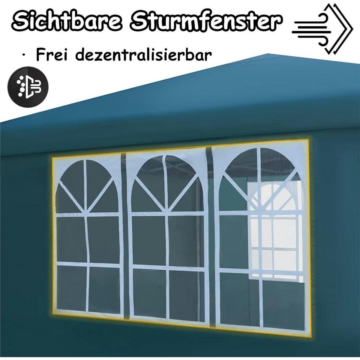 FALTPAVILLON 3x3m mit Seitenteilen und Fenstern Grün - Petrol, Textil (300/260/300cm)