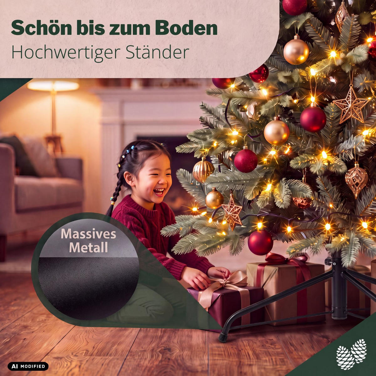KÜNSTLICHER WEIHNACHTSBAUM OREGON mit Metallständer Höhe 360 cm - Grün, Kunststoff (205/360/205cm) - pink garten