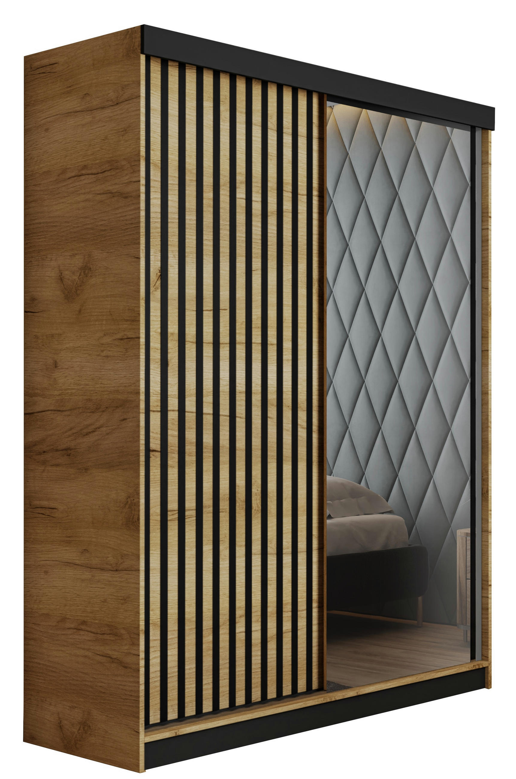 SCHIEBETÜRENSCHRANK MALANI - Eiche Craft Gold 138x205x59 cm - Honigeiche, Holzwerkstoff (138/205/59cm) - Kier Furniture