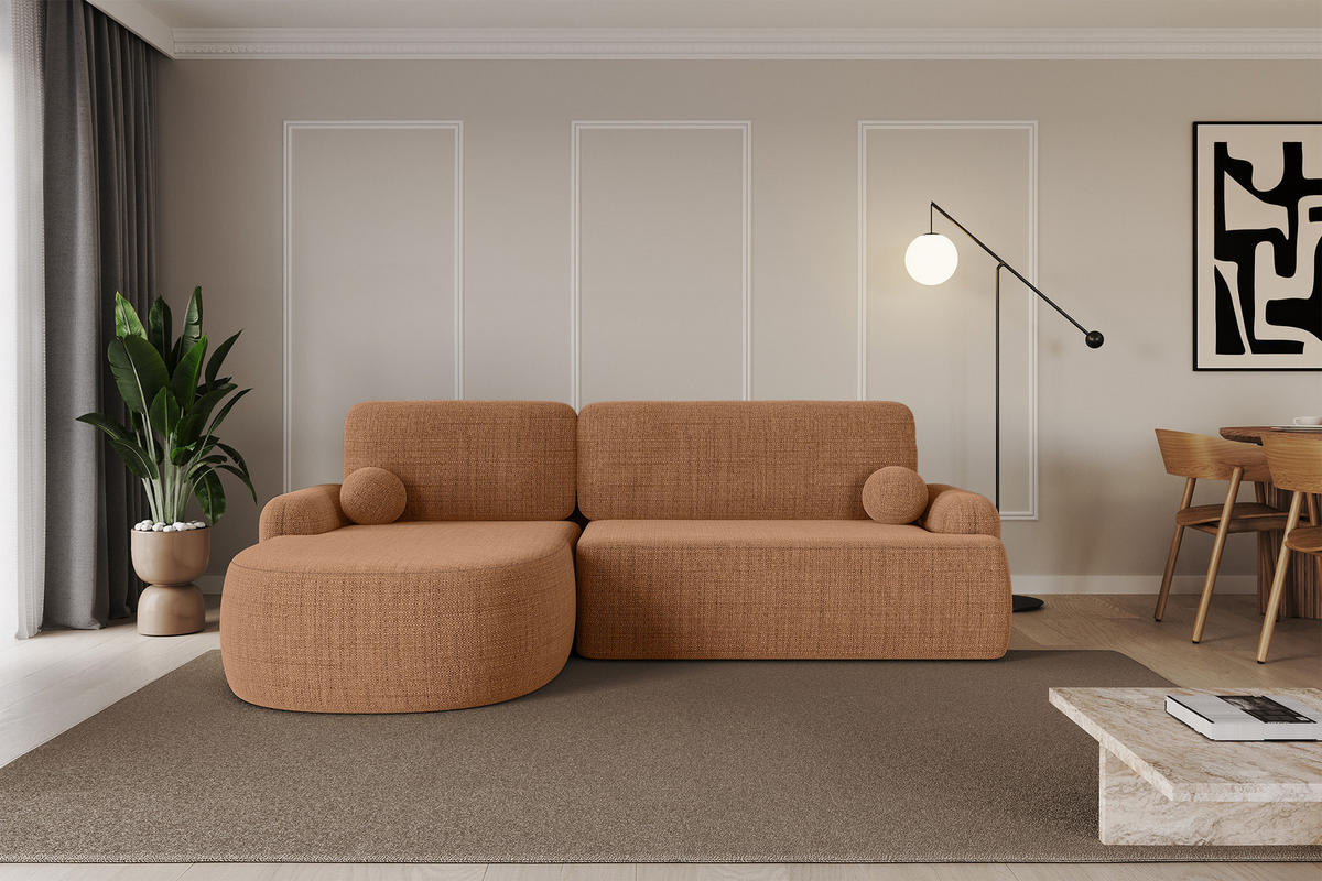 ECKSOFA mit Schlaffunktion und Bettkasten LIRA-L - 264x172x89 Apricot - Orange, Holzwerkstoff/Textil (264/172cm) - ALTDECOR