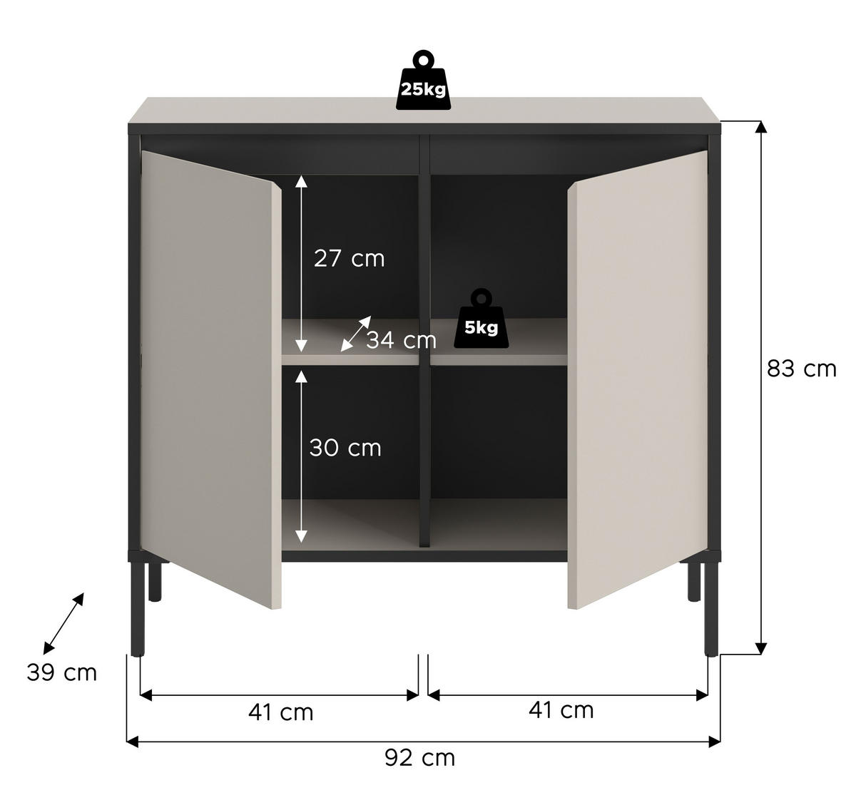 KOMMODE TRON (B/H/T: ca. 92/83/38 cm) in Kaschmir/Kaschmir - Kaschmir, Holzwerkstoff (92/83/38cm)