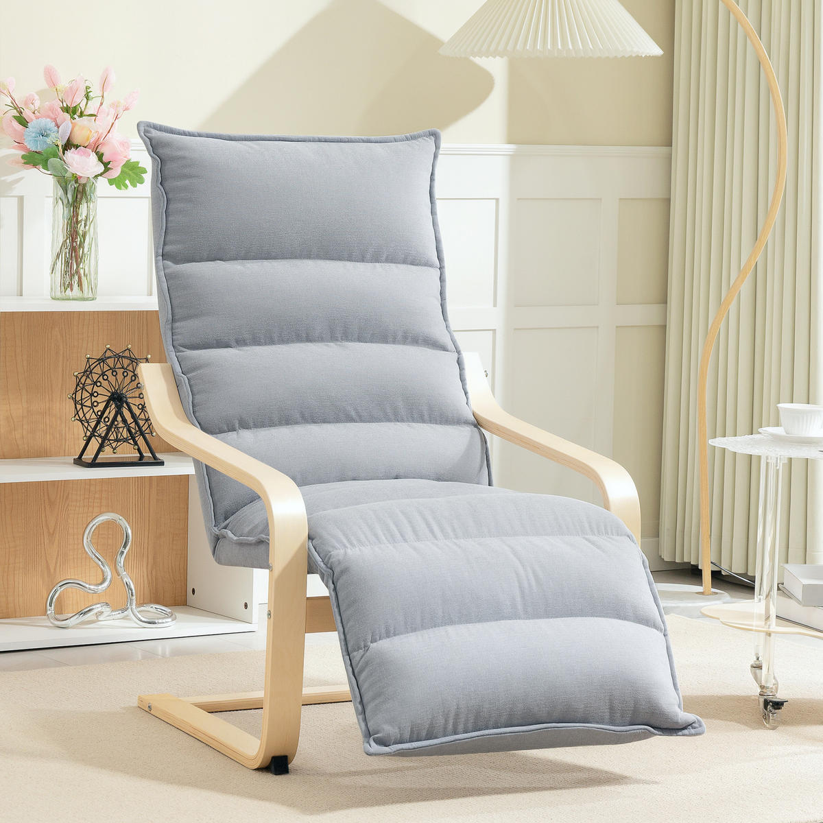 LOUNGE-SESSEL mit verstellbarem Fußteil, Hellgrau - Hellgrau, Kunststoff (67/105/114cm) - HOMCOM