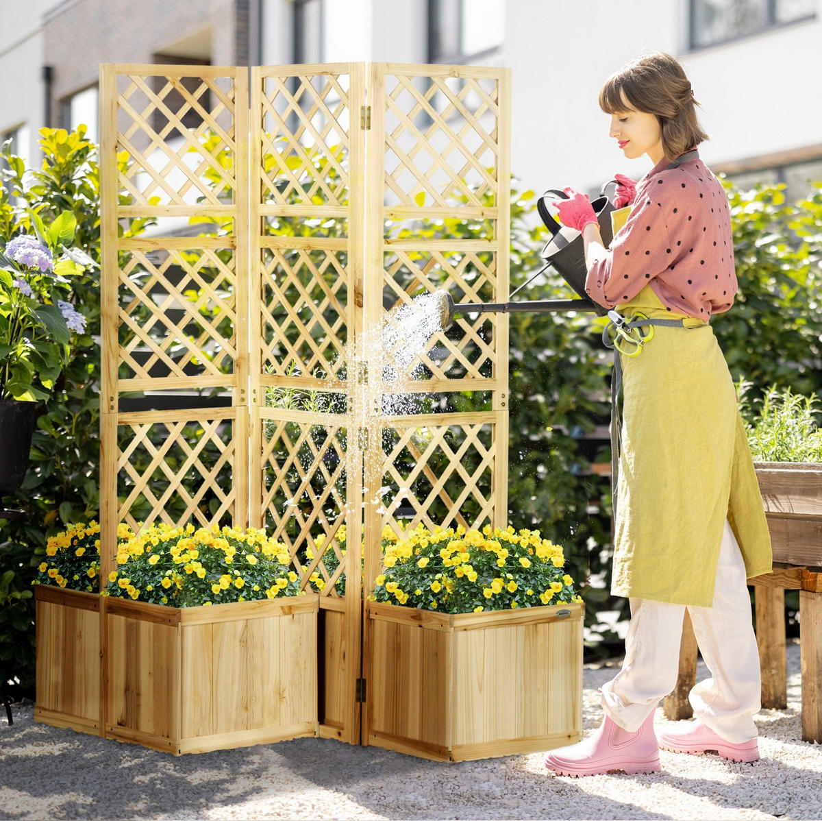 BLUMENKASTEN aus Holz 133x62x165cm in Natur mit klappbarem Spalier - Naturfarben, Holz (62/165/133cm) - Modfu