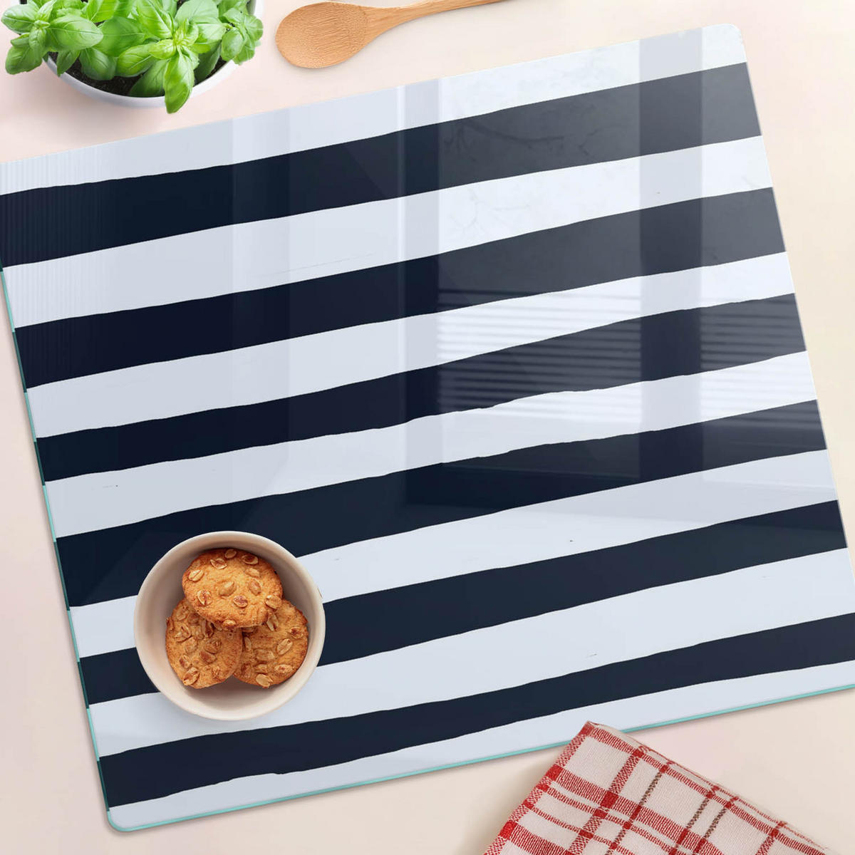 GLASPLATTE 60x52 cm Streifen - Schwarz, Glas (60/0.4/52cm) - TULUP