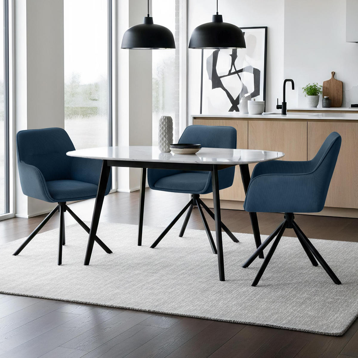 ARMLEHNENSTUHL Cord Blau - Blau/Schwarz, Textil/Metall (58/84/59cm) - CLP