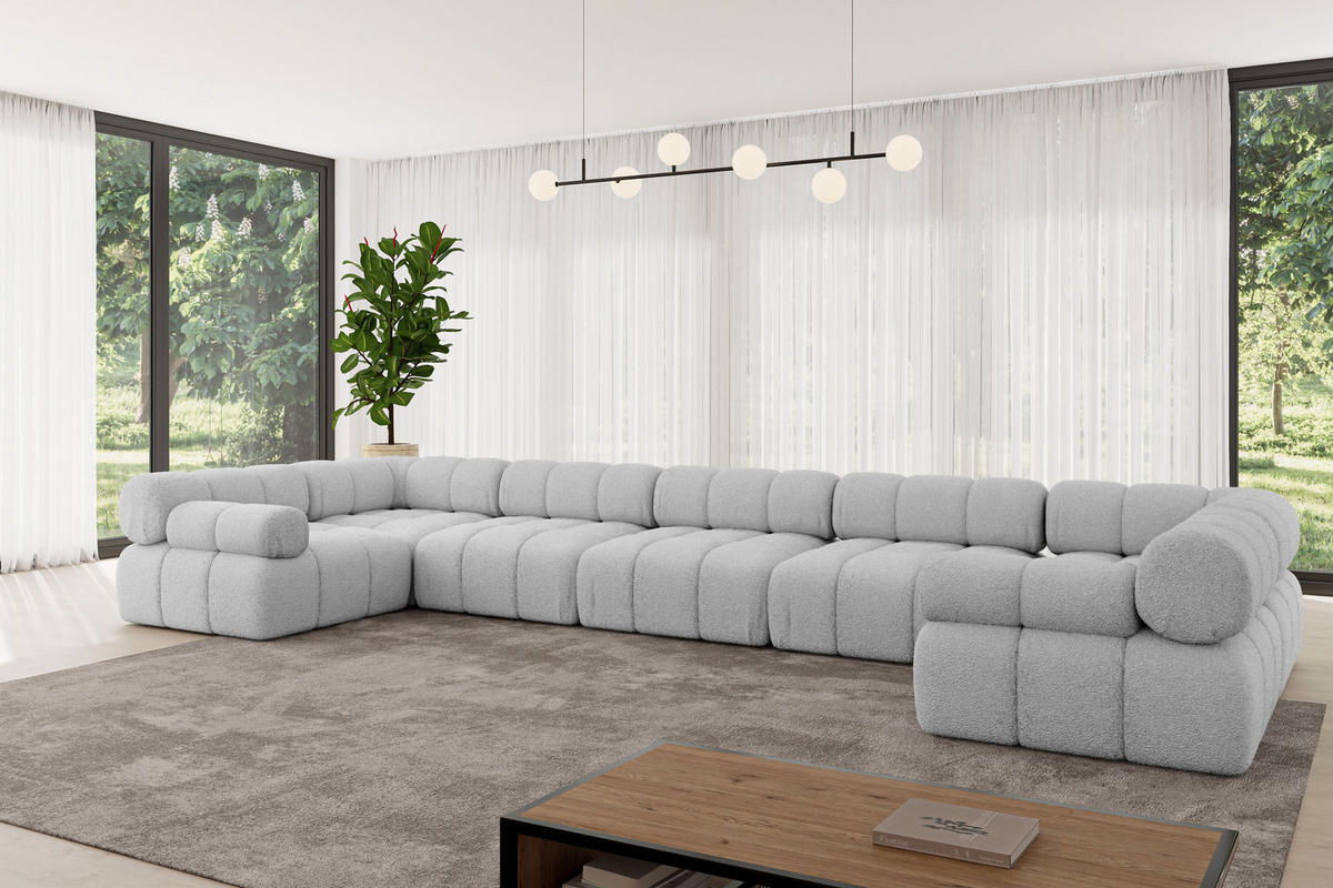 WOHNLANDSCHAFT modulares Sofa Birno-U3 - 475x190x70 cm Hellgrau Bouclé - Hellgrau, Holzwerkstoff/Textil (475/70/190cm) - ALTDECOR
