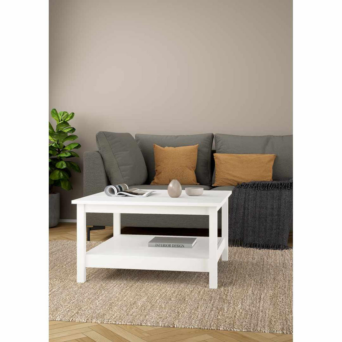 COUCHTISCH, Madrid, Weiß, Spanplatte foliert, 81 x 81 x 45 cm - Weiß, Holzwerkstoff (81/81/45cm) - ebuy24