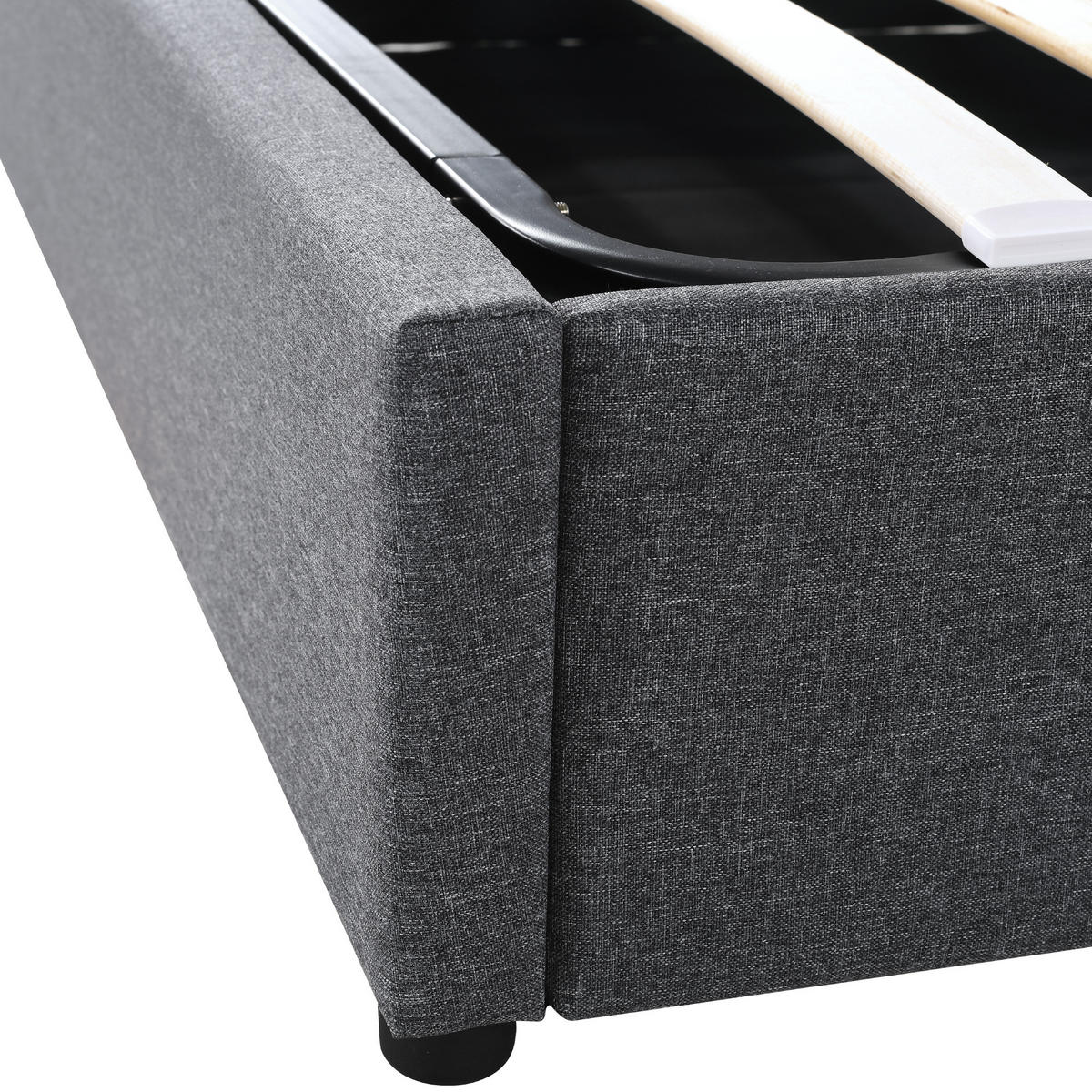 POLSTERBETT aus Leinen 140x200 cm in Grau mit LED & USB-C-Ladestation - Grau, Textil (140/200cm) - Modfu