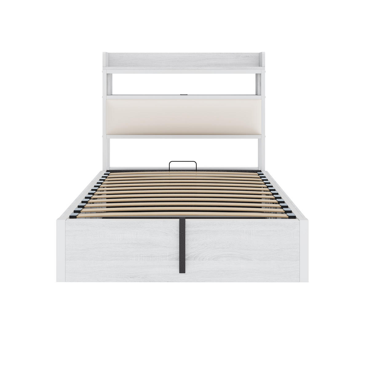 BETT 90/200 cm in Weiß mit Bettkasten, USB und Kopfteil Stoff Holz-Metall-Design - Weiß, Holzwerkstoff/Metall (90/200cm) - STILVORA