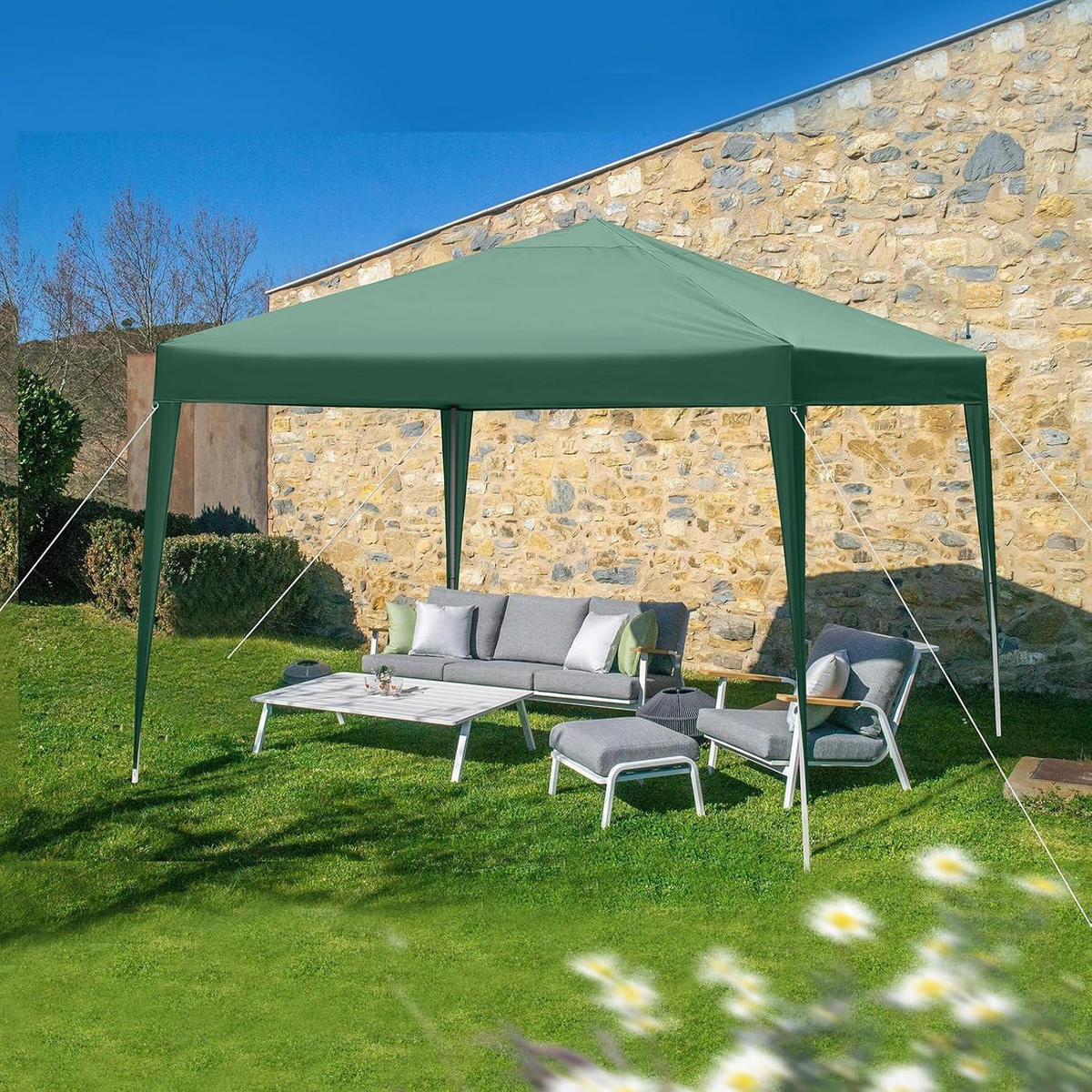 FALTPAVILLON 3 x 3 m Grün Wasserdicht UV-Schutz 50+ - Grün, Textil (300/268/300cm)