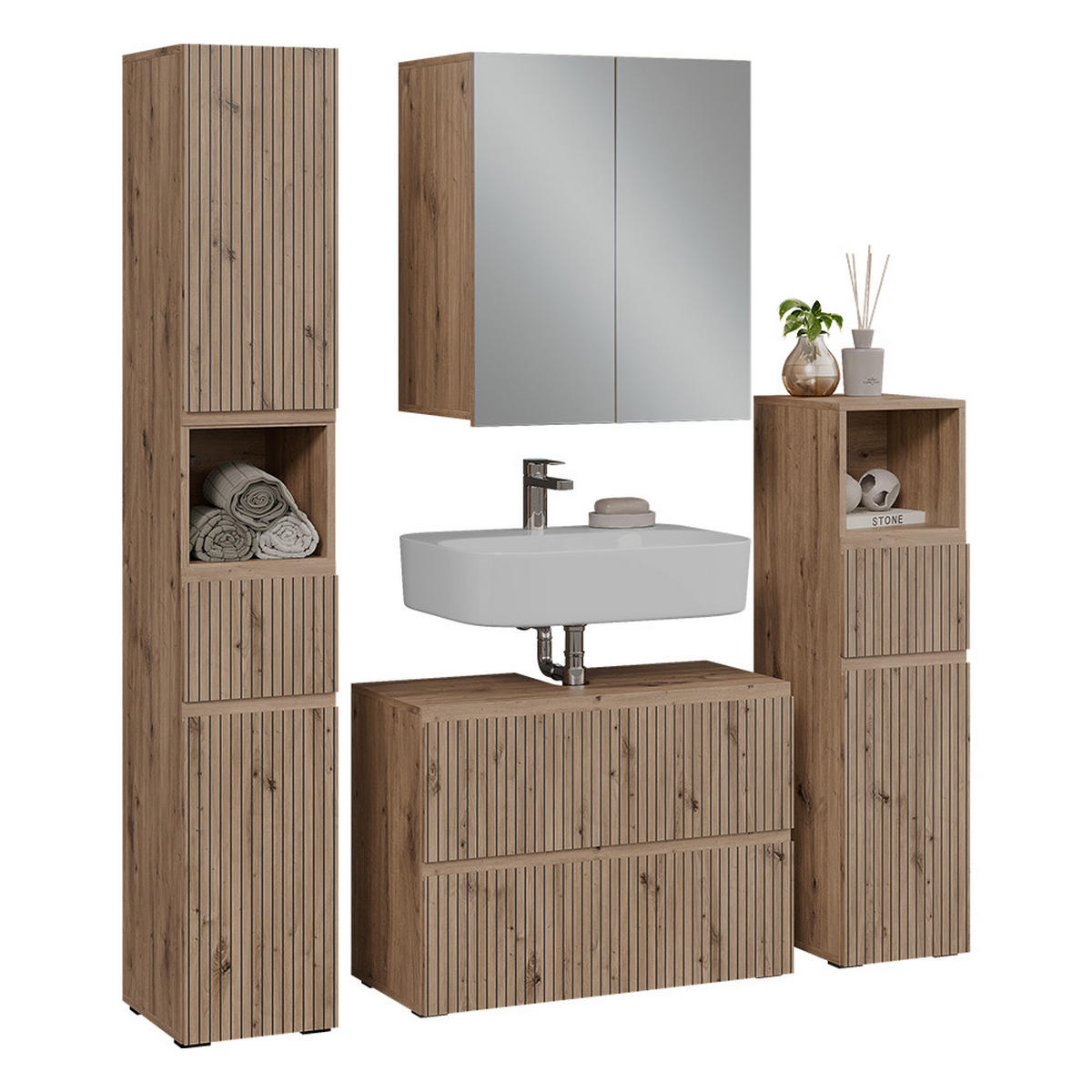 BADMÖBEL-SET Takumi Artisan 4 Teile - Hellgrau, Holzwerkstoff (80/58/35cm) - Vicco