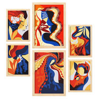 POSTER Set Mit 6 Rococo Arts 2 In Weibliche Zusammenfassung Ästhetische Dekorative Gemälde Für Ihr Wohnzimmer Zuhause A3 & A4 Rahmen Aus Hellem Holz - Beige, Papier (29/3cm) - Nacnic