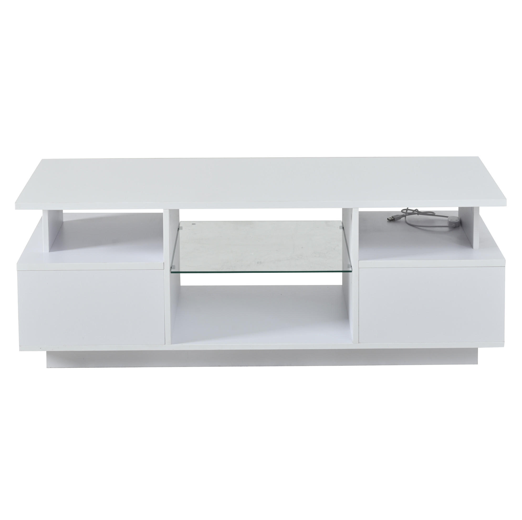 COUCHTISCH 100/50/36 cm Weiß aus Spanplatte mit LED-Beleuchtung und 2 Schubladen - Weiß, Holzwerkstoff (100/50/36cm) - OKWISH