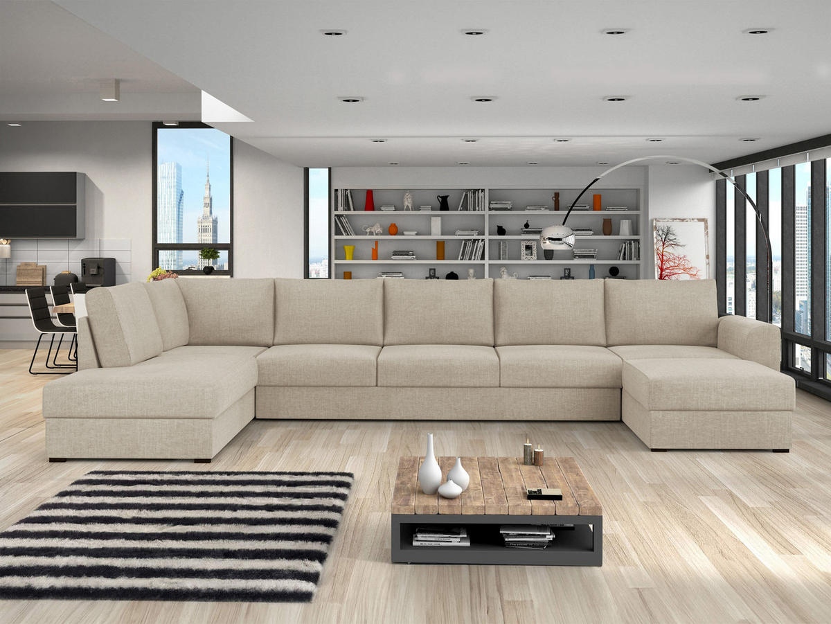 WOHNLANDSCHAFT Wilma Large Premium, Seite: Links - Beige/Schwarz, Holz/Textil (370/85/186cm) - MIRJAN24