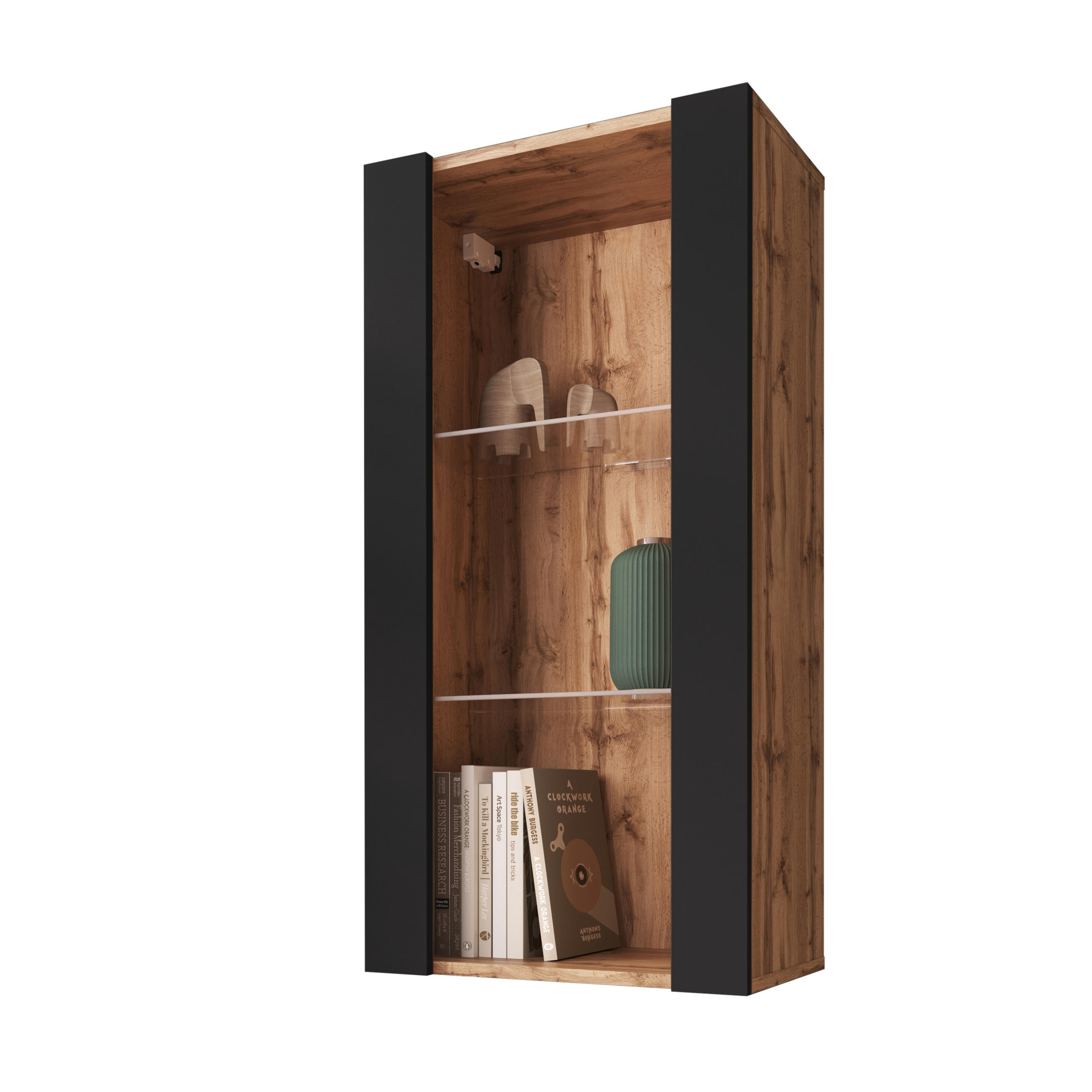 HÄNGEVITRINE TIVOLI Vertical 100, Schwarz - Eiche Wotan/Schwarz, Glas/Holzwerkstoff (50/100/29.5cm) - Komodee