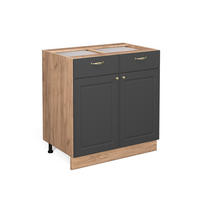 KÜCHENUNTERSCHRANK Fame-Line Anthrazit-Gold 80 cm ohne AP - Anthrazit/Eiche Wotan, Holzwerkstoff (80/82/51.6cm) - Vicco
