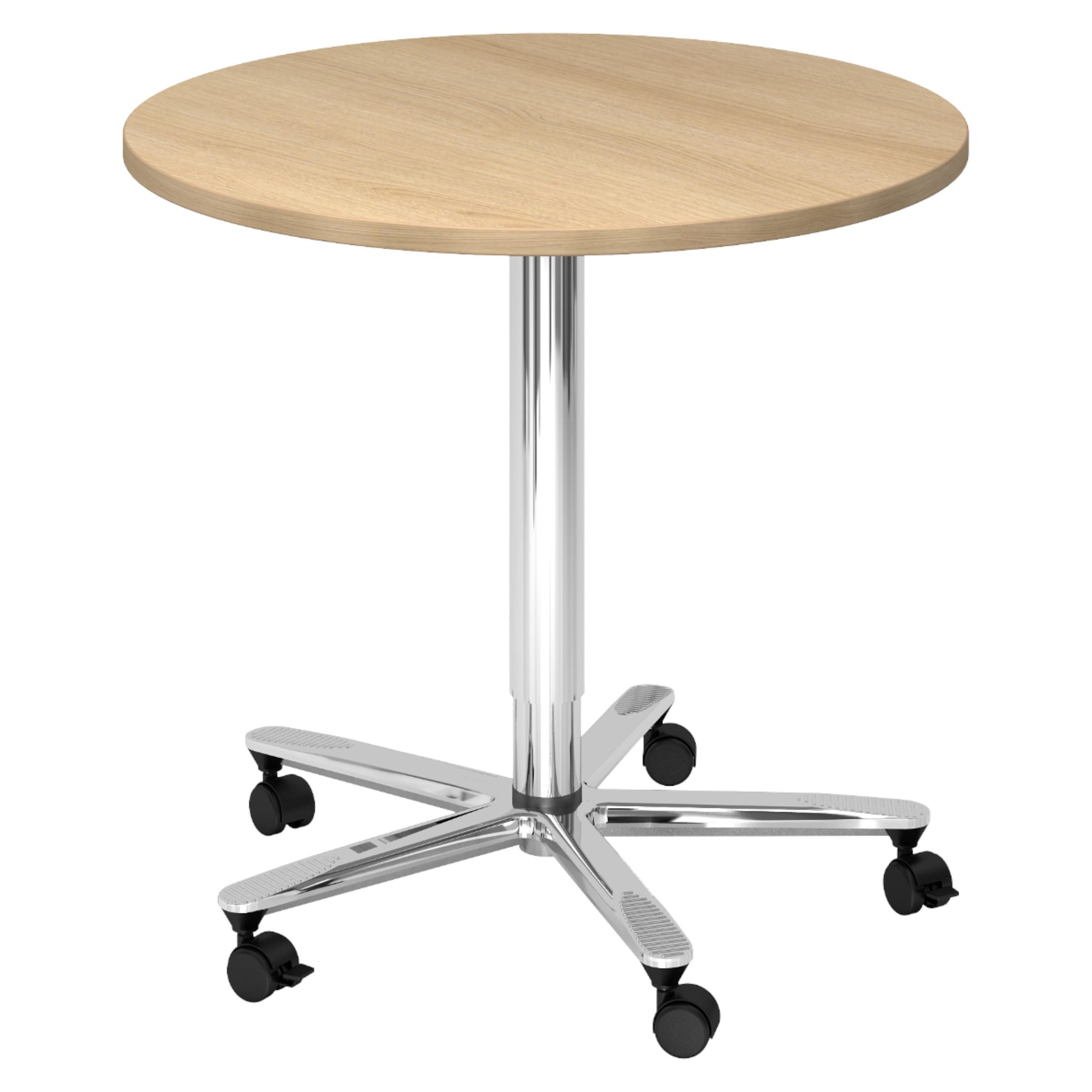 SÄULENHUBTISCH rund ST 80/80/74 cm in Eichefarben/chrom - Chromfarben/Eichefarben, Holzwerkstoff (80/80/74cm) - bümö