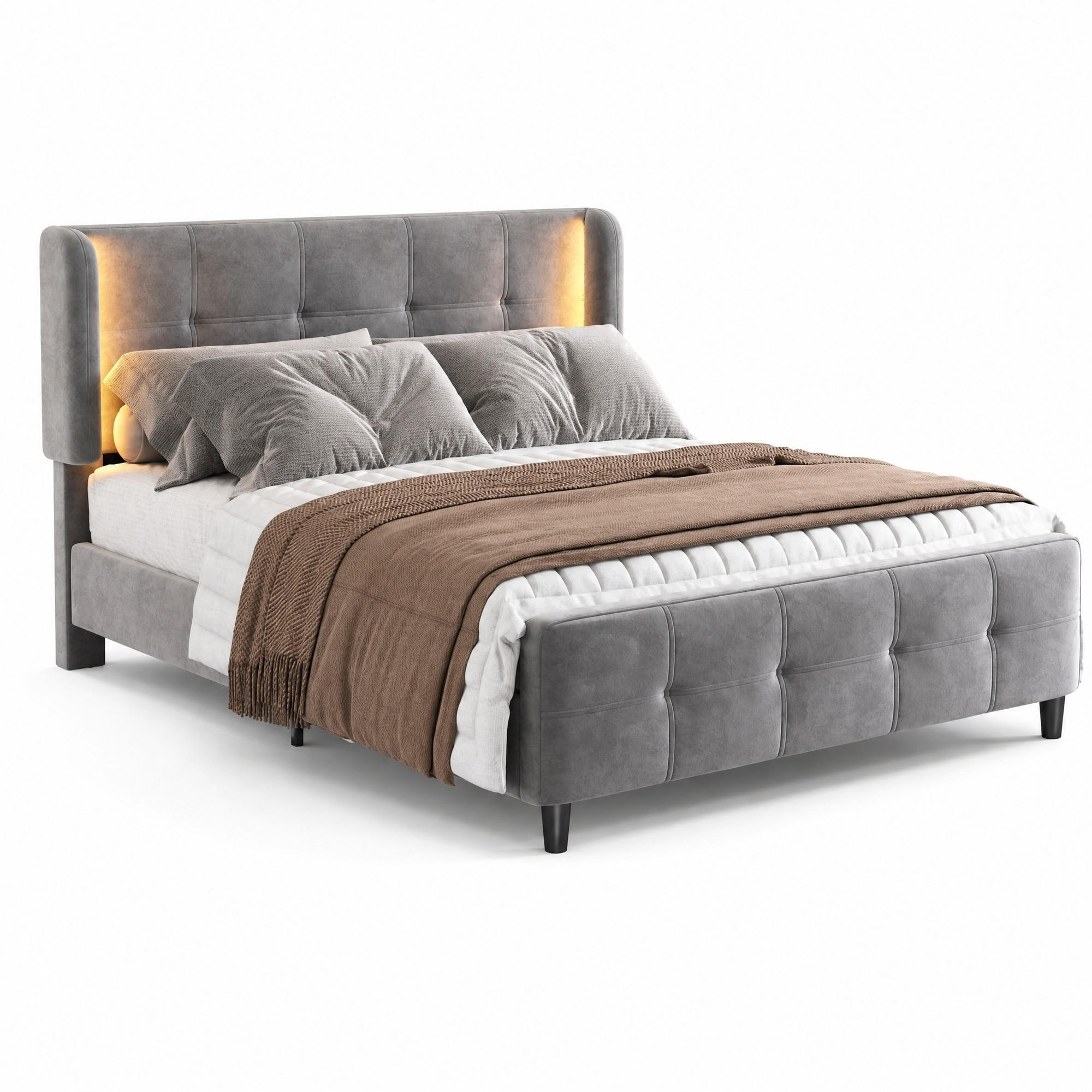POLSTERBETT 140/200 mit LED, dreifach höhenverstellbarem Kopfteil und gesteppter Gestaltung in Grau - Grau, Holzwerkstoff/Textil (140/200cm) - EVRYAE