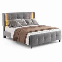 POLSTERBETT 140/200 mit LED, dreifach höhenverstellbarem Kopfteil und gesteppter Gestaltung in Grau - Grau, Holzwerkstoff/Textil (140/200cm) - EVRYAE