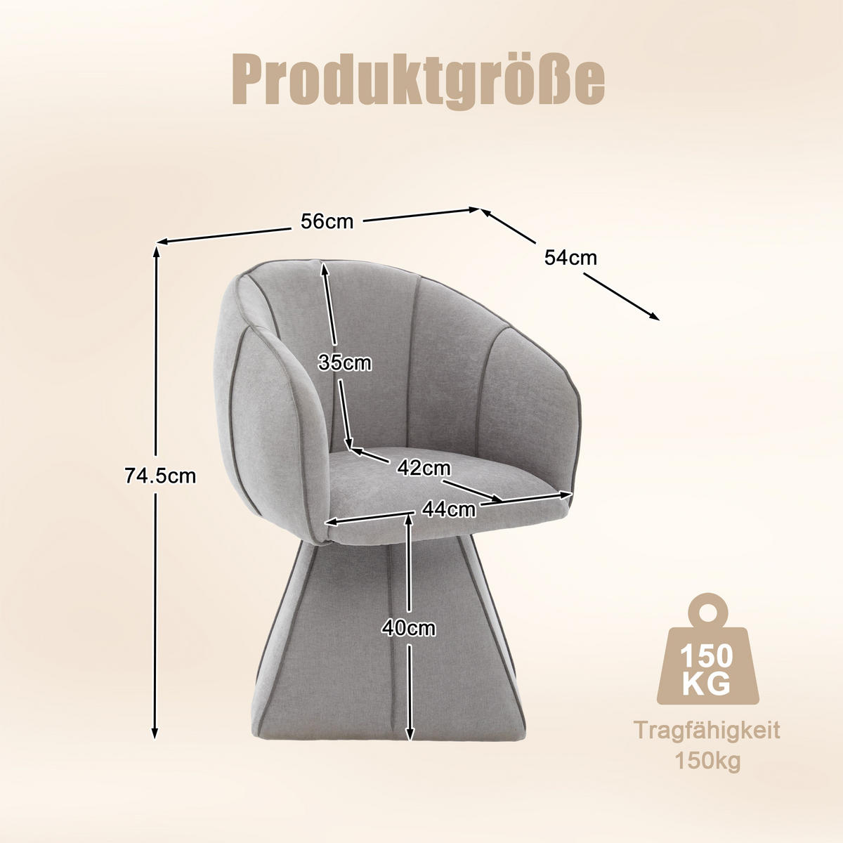 SESSEL,DREHSESSEL aus Chenille mit Drehfunktion und Rückenlehne, Wohnzimmer, Grau - Grau, Textil (56/74/54cm) - PARAFTA HOME