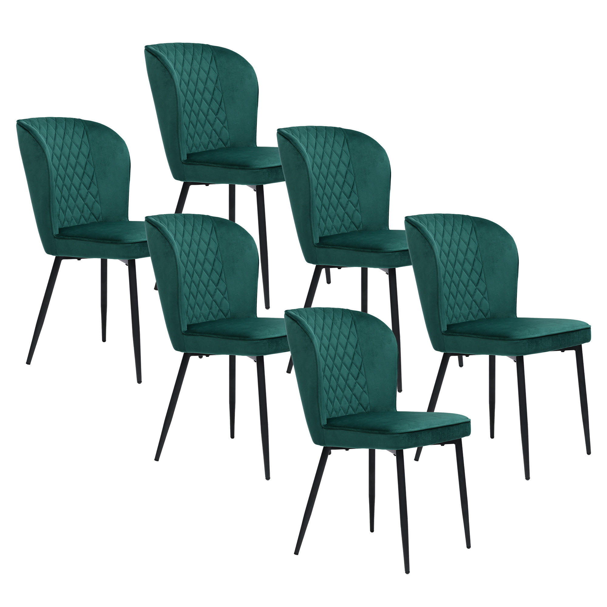 STUHL 6er-Set mit Metallgestell und hochverdichteter Polsterung im modernen Design für Esszimmer Küche und Home Office, grün - Grün, Textil (43/86/47cm) - Luhomfu