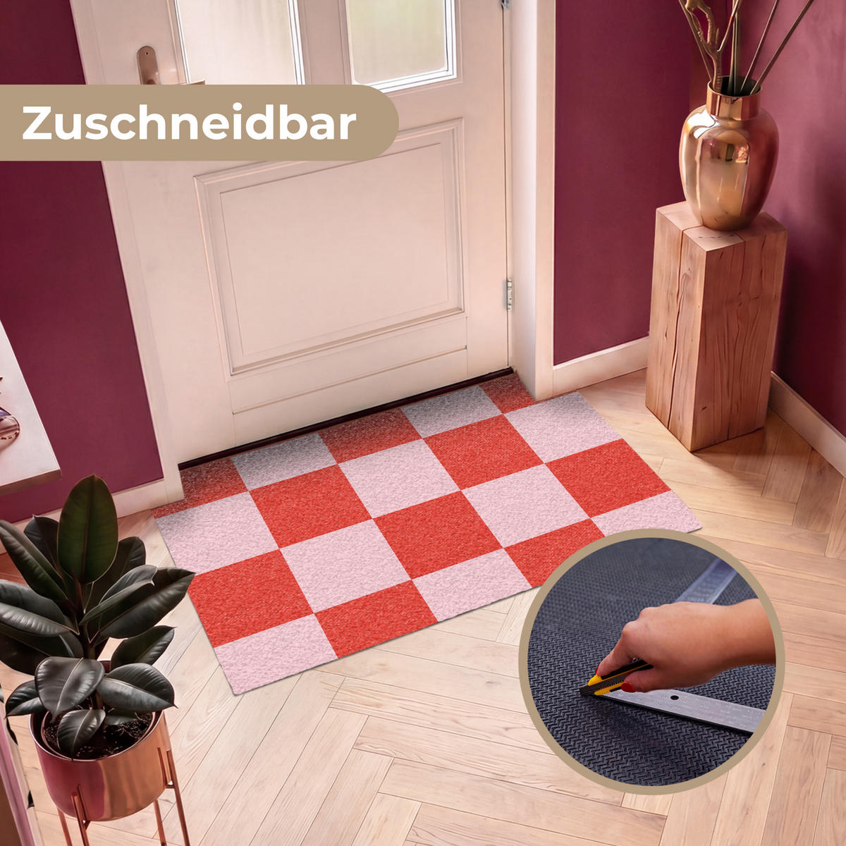 ROHOŽKA Šachovnicový vzor - červená - růžová - kostky 120x80 cm - červená, textil/umělá hmota (120/0.4cm) - MuchoWow