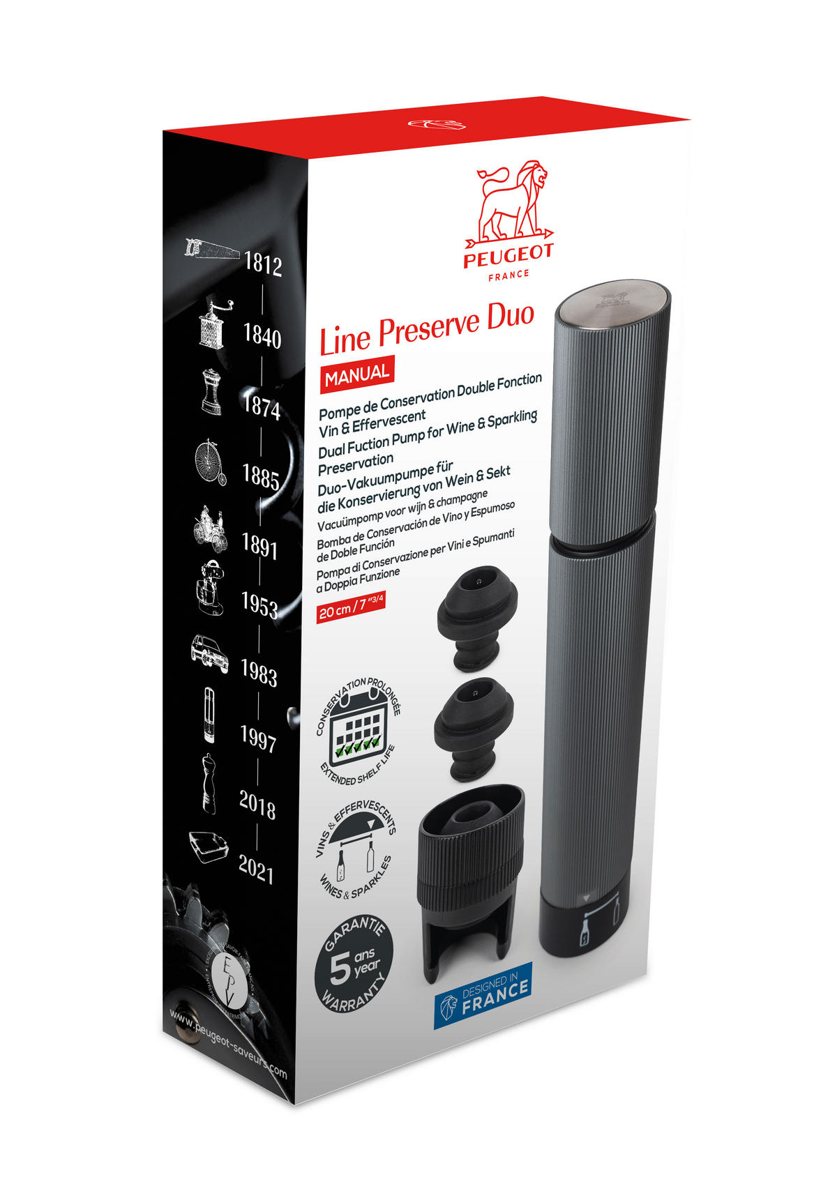 WEINPUMPE Preserve Duo Line Aluminium Doppelfunktion für Wein und Sekt - Grau, Metall (4/20/4cm) - PEUGEOT