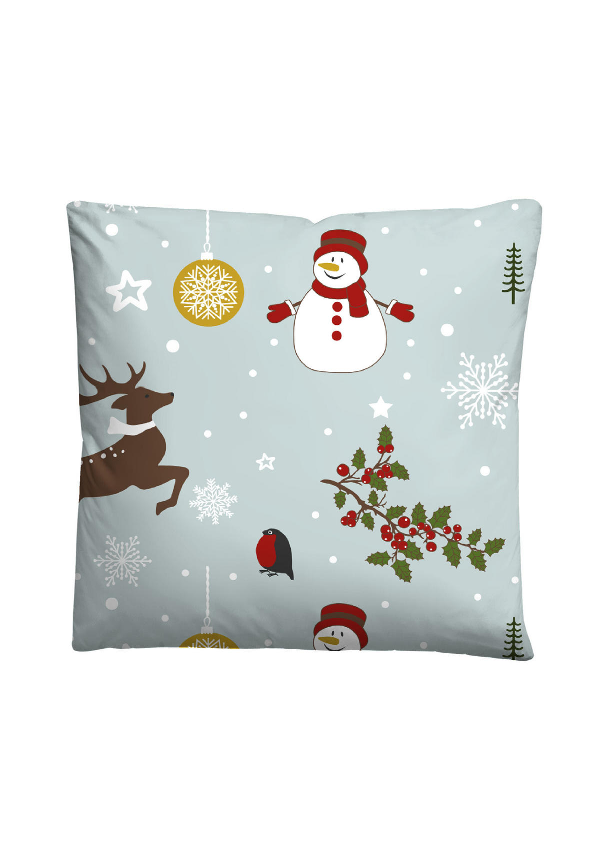 BETTWÄSCHE-GARNITUR Biber Weihnachten taubenblau, 155x220 cm + 80x80 cm - Blaugrau, Textil (155/220cm) - Castell