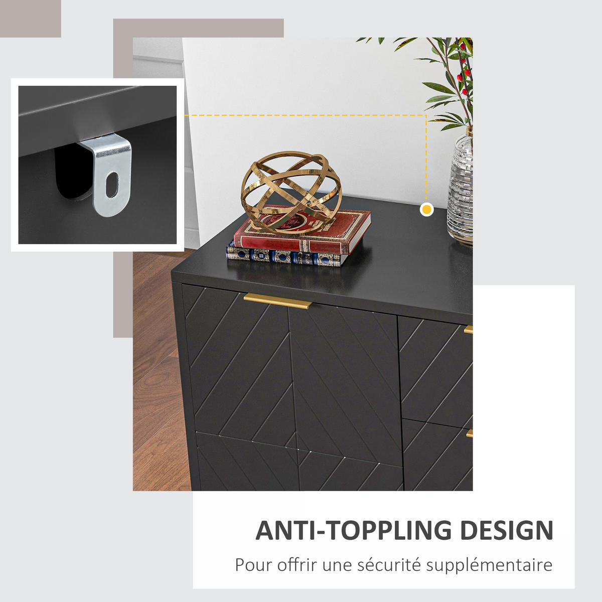 SIDEBOARD Schwarz-Gold, 2 Türen, 3 Schubladen, 120/40/76 cm - Schwarz, Holz (120/76/40cm) - PANGIVO