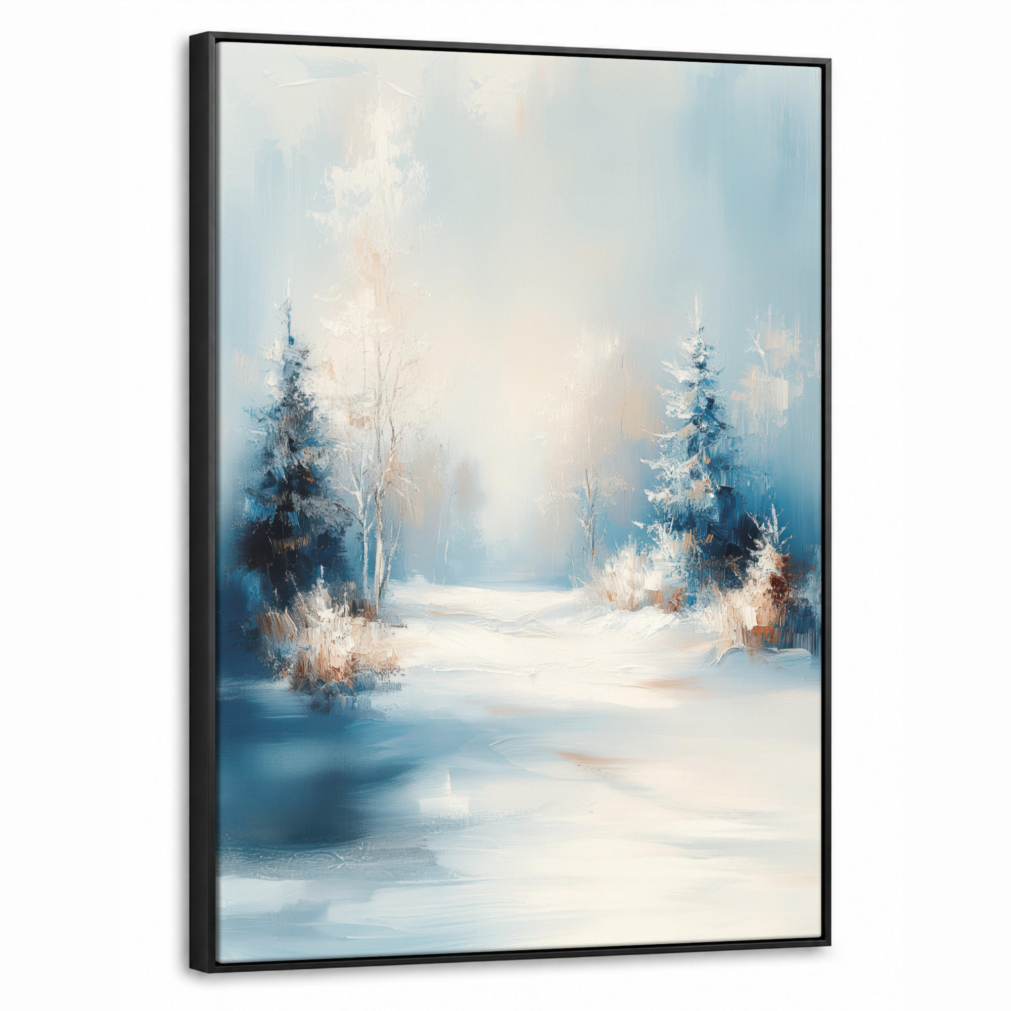 LEINWAND Bilder mit Rahmen - Wald – Winter – Natur – Abstrakt – Schnee - 70x100 - Weiß, Textil (70/100cm) - MuchoWow