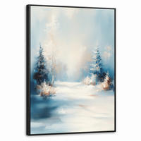 LEINWAND Bilder mit Rahmen - Wald – Winter – Natur – Abstrakt – Schnee - 70x100 - Weiß, Textil (70/100cm) - MuchoWow