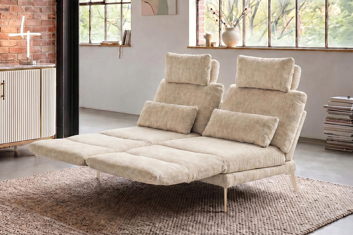 SOFA HOLLY Weiß Flachgewebe - Weiß/Braun, Textil/Metall (176/90/92cm) - KAWOLA