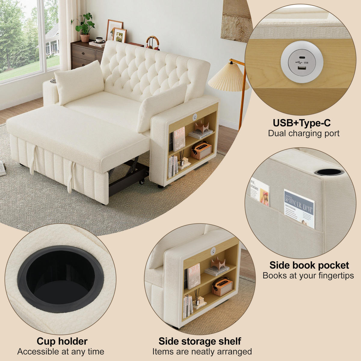 SCHLAFSOFA 140x137x84 cm aus Chenille 2-Sitzer, beige - Beige, Textil (137/84/140cm) - Luhomfu
