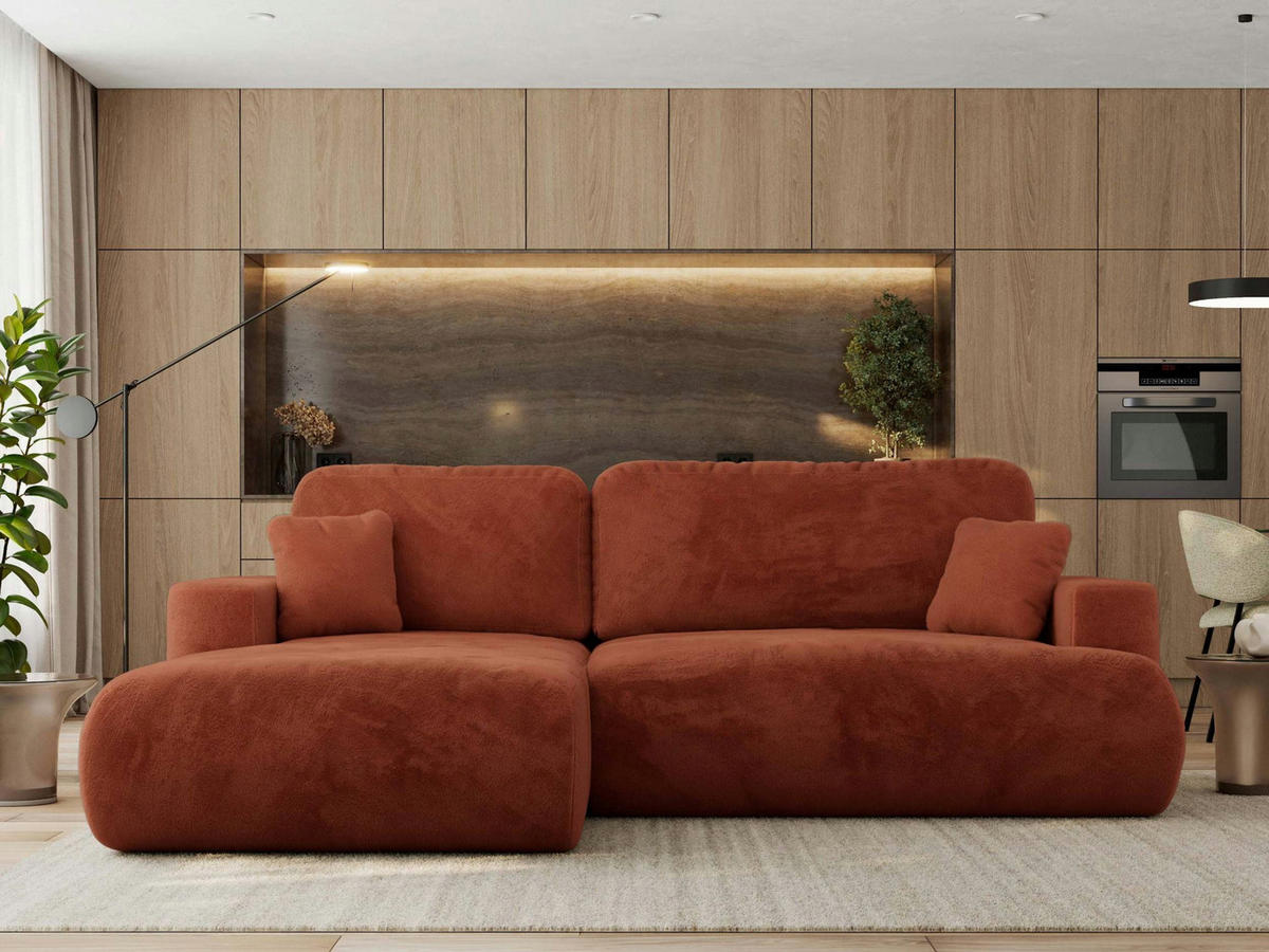 ECKSOFA OVO L Orange Plüsch - Links Seite - Schwarz/Orange, Kunststoff/Textil (271/195cm) - MKS
