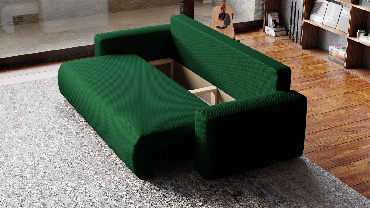 SOFA Bubi mit Bettkasten und Schlaffunktion, Cordstoff - Grün, Holzwerkstoff (242/85/95cm)